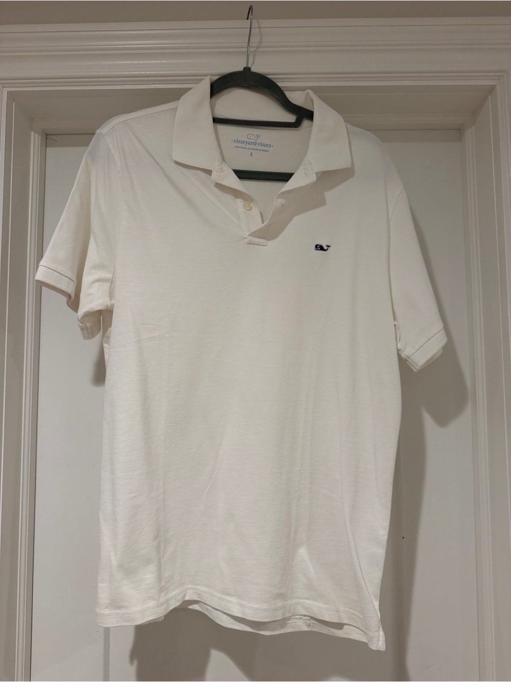 Vineyard Vines White Polo with Navy Whale Logo